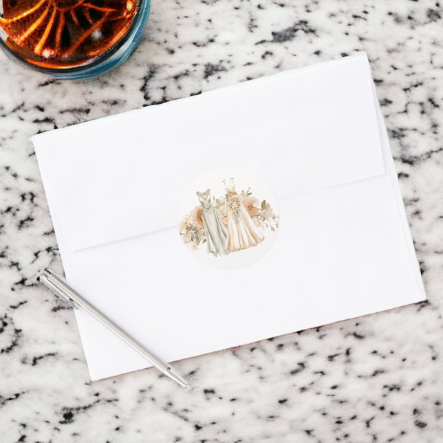 Elegant Gay Wedding Two Brides in Dresses Classic Round Sticker (Elegant Gay Wedding Two Brides in Dresses Classic Round Stickers from Ricaso)