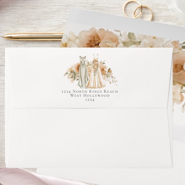 Elegant Gay Wedding Two Brides in Dresses Envelope (Elegant Gay Wedding Two Brides in Dresses Envelopes from Ricaso)