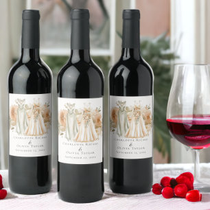 Elegant Gay Wedding Two Brides in Dresses Wine Label