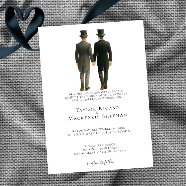 Elegant Gay Wedding Two Grooms in Morning Suits Invitation (Elegant Gay Wedding Two Grooms in Morning Suits Invitation by Ricaso. Exclusive to Zazzle.)