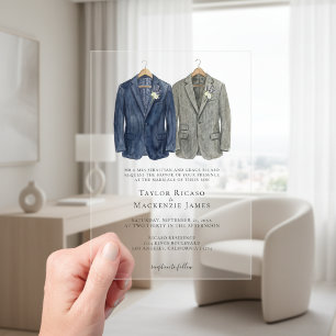 Elegant Gay Wedding Two Grooms in Suits Acrylic Invitations