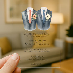 Elegant Gay Wedding Two Grooms in Suits Acrylic Invitations