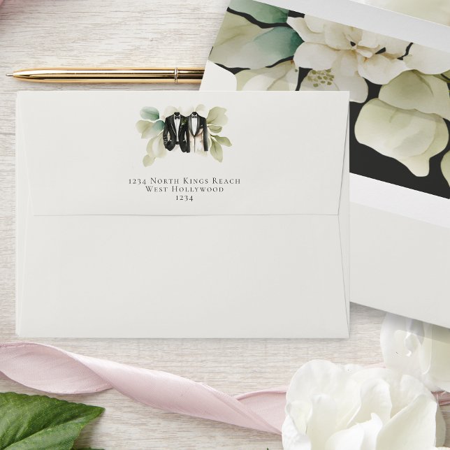 Elegant Gay Wedding Two Grooms in Suits Envelope (Elegant Gay Wedding Two Grooms in Suits Personalized Envelopes from Ricaso)