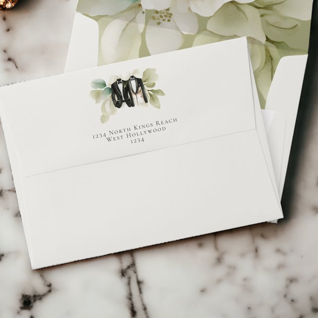Elegant Gay Wedding Two Grooms in Suits Envelope (Elegant Gay Wedding Two Grooms in Suits Envelopes from Ricaso)