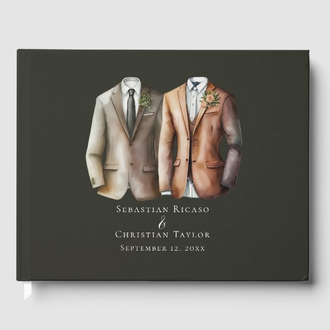 Elegant Gay Wedding Two Grooms in Suits Guest Book (Front)