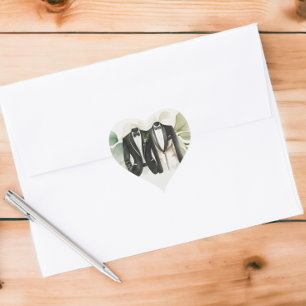 Elegant Gay Wedding Two Grooms in Suits Heart Sticker