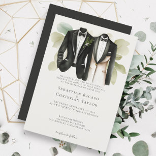Elegant Gay Wedding Two Grooms in Suits Invitation