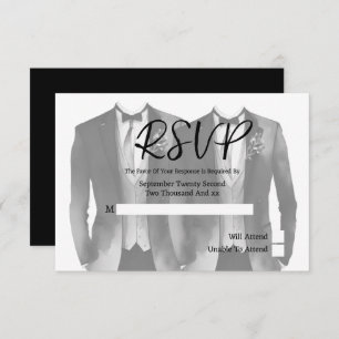 Elegant Gay Wedding Two Grooms in Suits RSVP Card