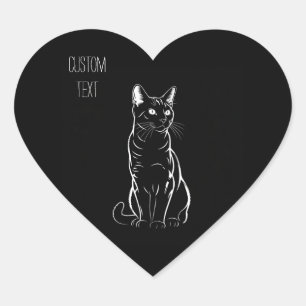 Elegant Gaze: Personalised Cat Silhouette Laptop  Heart Sticker