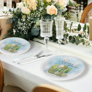 Elegant Gazebo   flowers doves Wedding Luxury Paper Plate