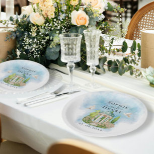Elegant Gazebo   flowers doves Wedding Luxury Paper Plate