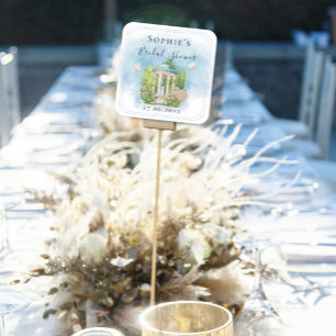 Elegant Gazebo Statue Doves flowers Bridal Shower Square Sticker