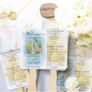 Elegant Gazebo Statue doves Wedding Program Hand Fan