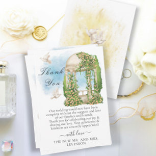 Elegant Gazebo with flowers, trees and Doves Thank You Card