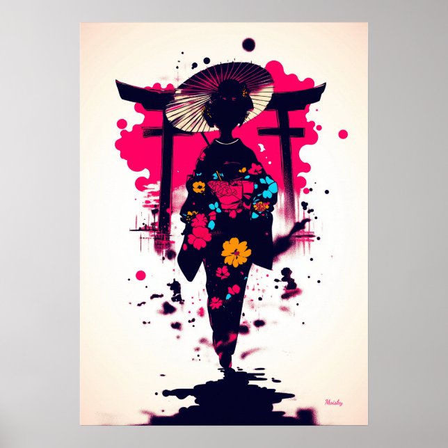 Elegant Geisha Under the Torii Gate Poster (Front)