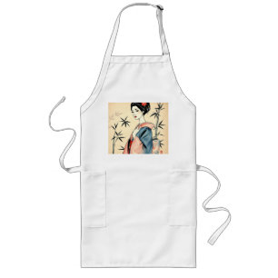 Elegant Geisha with Bamboo and Ink Patterns Long Apron