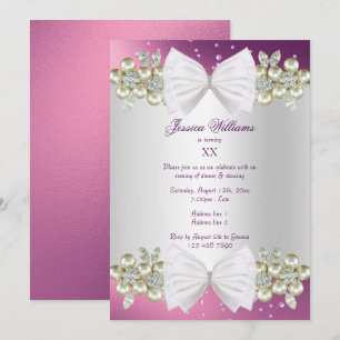Elegant Gems & Bow Lilac Birthday Invitation