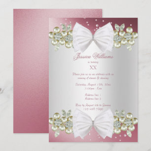 Elegant Gems & Bow Pink Birthday Invitation