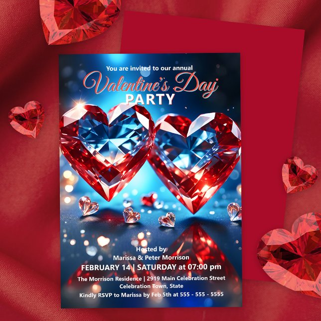 Elegant Gemstone Hearts Valentine's Day Party Invitation (Creator Uploaded)