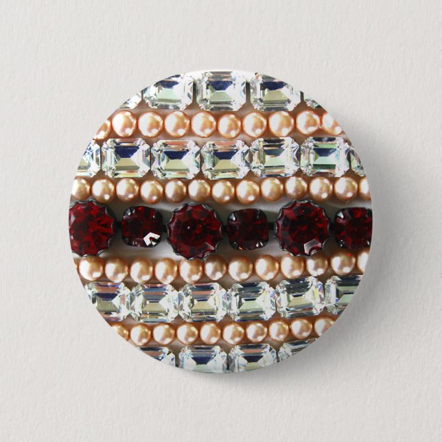Elegant gemstones diamonds pearls rubies  6 cm round badge (Front)
