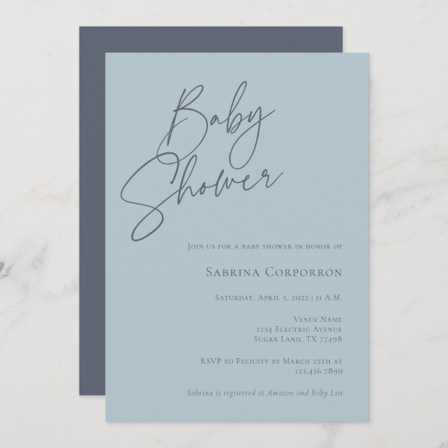 Elegant Gender Neutral Baby Shower | Dusty Blue Invitation (Front/Back)