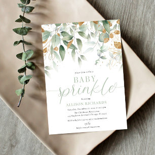 Elegant gender neutral greenery gold baby sprinkle invitation