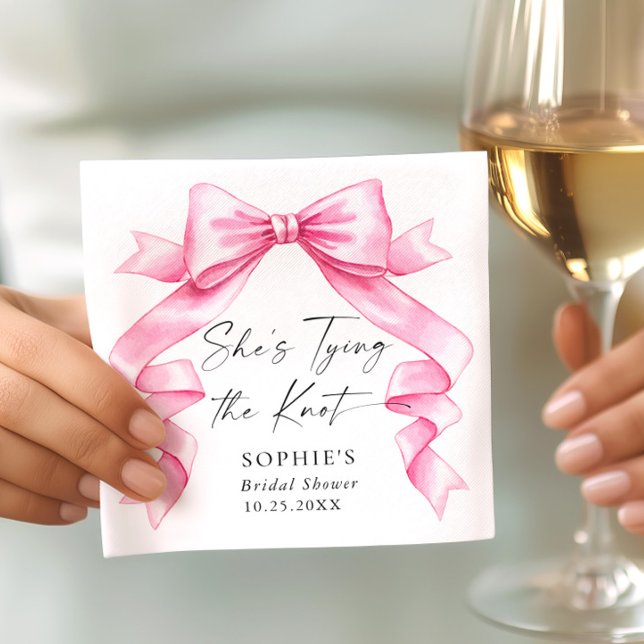 Elegant Gentle Pink Hand Drawn Bow Bridal Shower Napkin (Creator Uploaded)