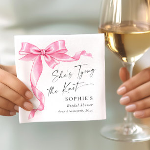 Elegant Gentle Pink Hand Drawn Bow Bridal Shower Napkin