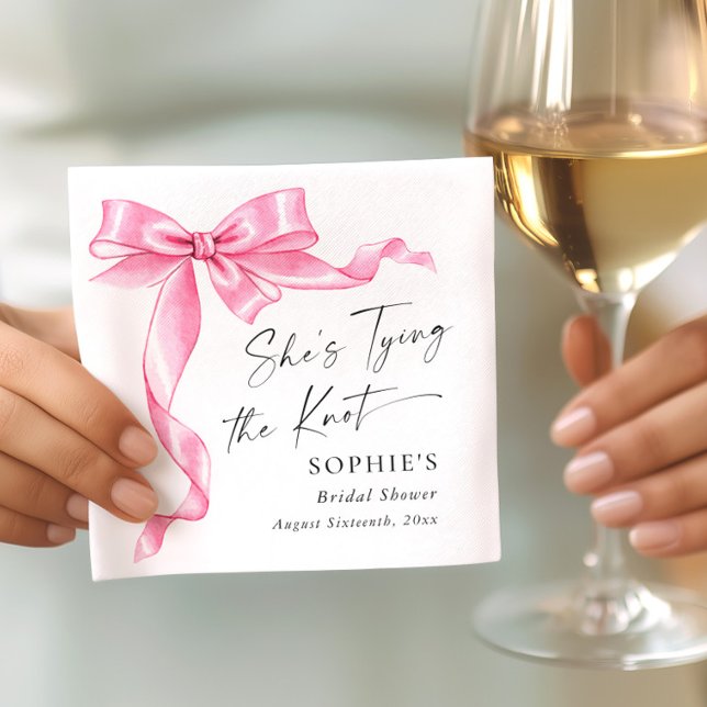 Elegant Gentle Pink Hand Drawn Bow Bridal Shower Napkin (Creator Uploaded)