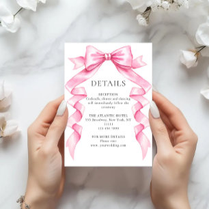 Elegant Gentle Pink Hand Drawn Bow Wedding Details Enclosure Card