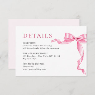 Elegant Gentle Pink Hand Drawn Bow Wedding Details Enclosure Card