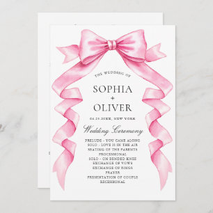 Elegant Gentle Pink Hand Drawn Bow Wedding Program Programme