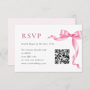 Elegant Gentle Pink Hand Drawn Bow Wedding QR Code RSVP Card