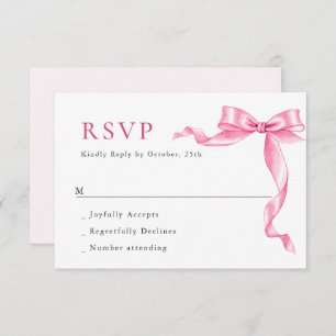 Elegant Gentle Pink Hand Drawn Bow Wedding RSVP Card