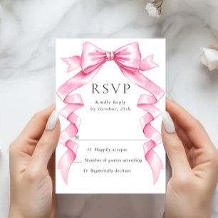 Elegant Gentle Pink Hand Drawn Bow Wedding RSVP Card