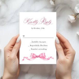 Elegant Gentle Pink Hand Drawn Bow Wedding RSVP Card