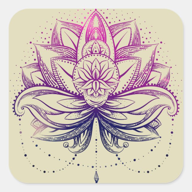Elegant Gentle Purple  Watercolor Lotus / Lily flo Square Sticker (Front)