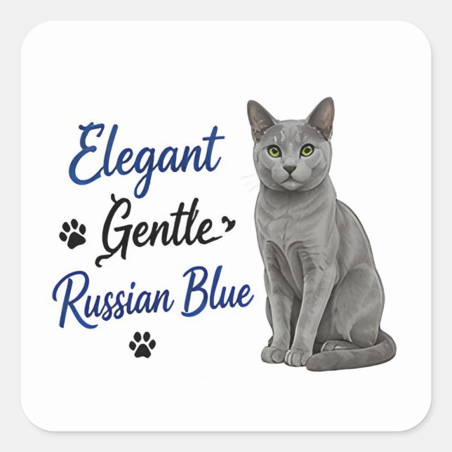 🐾 Elegant Gentle Russian Blue Cat Lover 🐾 Square Sticker (Front)