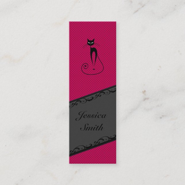 Elegant gentle stripes lace black cat personalised mini business card (Front)