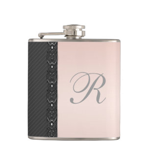 Elegant gentle stripes lace wedding monogram hip flask