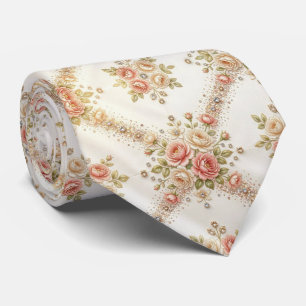 Elegant Gentleman's Neck Tie   Pink English Roses