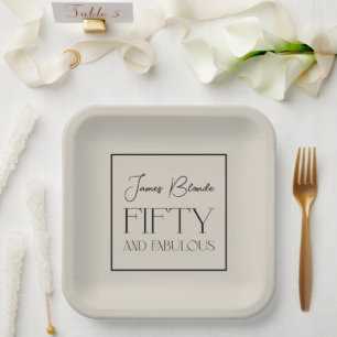 Elegant Gentlemen's Personalized Fifty & Fabulous Paper Plate