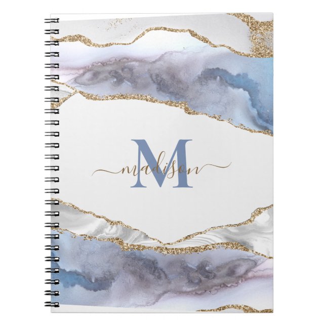 Elegant Geode Agate Monogrammed Gold Glitter  Note Notebook (Front)