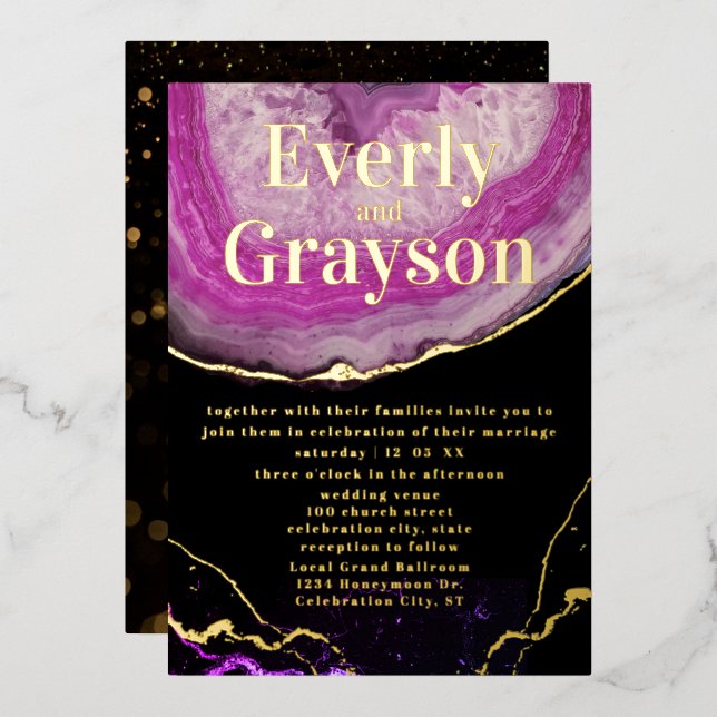 Elegant Geode Pink & Gold Wedding    Foil Invitati (Front/Back)