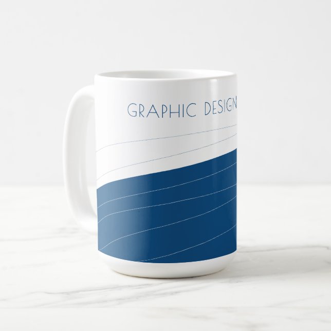 Elegant geometric abstract blue and white name coffee mug (Front Left)