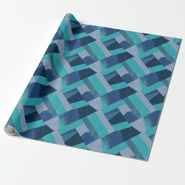 Elegant Geometric Abstract Blue & turquoise Wrapping Paper (Unrolled)