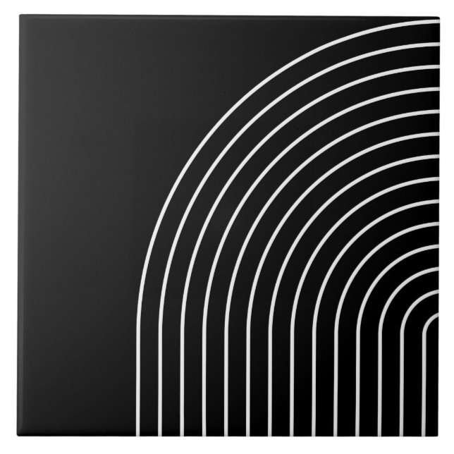 Elegant geometric abstract lines black and white tile (Front)