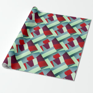 Elegant Geometric Abstract Red Grey Turquoise Wrapping Paper