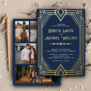 Elegant Geometric Art Deco Wedding Navy Blue Gold