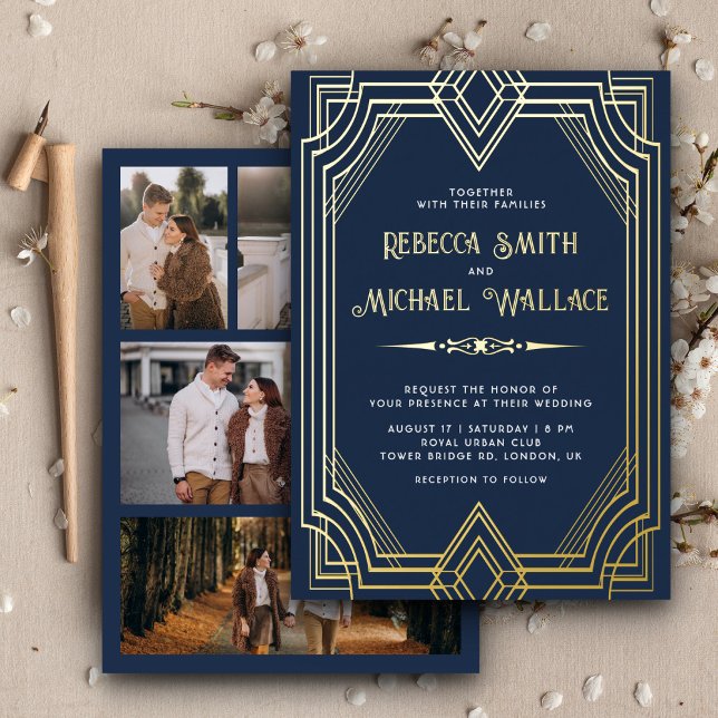 Elegant Geometric Art Deco Wedding Navy Blue Gold (Creator Uploaded)